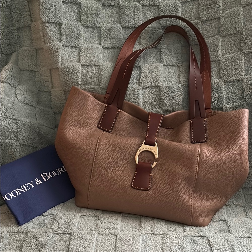 Dooney & Bourke Brown Leather Tote with Gold Accents